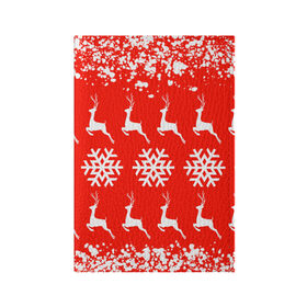 Обложка для паспорта матовая кожа с принтом New Year в Курске, натуральная матовая кожа | размер 19,3 х 13,7 см; прозрачные пластиковые крепления | Тематика изображения на принте: christmas toys | deer | new year | red | snow | snowflakes | tree | елка | красный | новогодние игрушки | новый год | олени | свитер с оленями | снег | снежинки | футболка с оленями