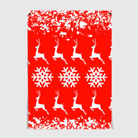 Постер с принтом New Year в Курске, 100% бумага
 | бумага, плотность 150 мг. Матовая, но за счет высокого коэффициента гладкости имеет небольшой блеск и дает на свету блики, но в отличии от глянцевой бумаги не покрыта лаком | christmas toys | deer | new year | red | snow | snowflakes | tree | елка | красный | новогодние игрушки | новый год | олени | свитер с оленями | снег | снежинки | футболка с оленями