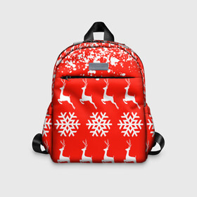 Детский рюкзак 3D с принтом New Year в Курске, 100% полиэстер | лямки с регулируемой длиной, сверху петелька, чтобы рюкзак можно было повесить на вешалку. Основное отделение закрывается на молнию, как и внешний карман. Внутри дополнительный карман. По бокам два дополнительных кармашка | Тематика изображения на принте: christmas toys | deer | new year | red | snow | snowflakes | tree | елка | красный | новогодние игрушки | новый год | олени | свитер с оленями | снег | снежинки | футболка с оленями