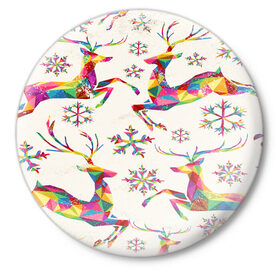 Значок с принтом Новогодние Олени в Курске,  металл | круглая форма, металлическая застежка в виде булавки | Тематика изображения на принте: 