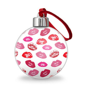 Ёлочный шар с принтом Губы в Курске, Пластик | Диаметр: 77 мм | арт | бардовый | губы | косметика | красный | помада | поцелуи | поцелуй | рисунок | розовый