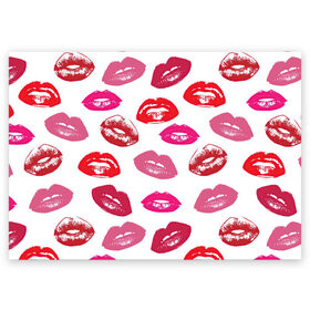 Поздравительная открытка с принтом Губы в Курске, 100% бумага | плотность бумаги 280 г/м2, матовая, на обратной стороне линовка и место для марки
 | арт | бардовый | губы | косметика | красный | помада | поцелуи | поцелуй | рисунок | розовый