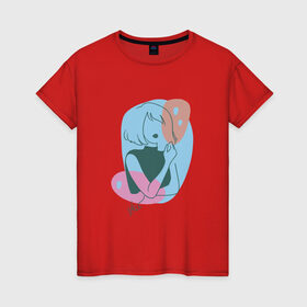 Женская футболка хлопок с принтом арт девушка минимализм в Курске, 100% хлопок | прямой крой, круглый вырез горловины, длина до линии бедер, слегка спущенное плечо | 