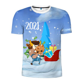 Мужская футболка 3D спортивная с принтом Новый год 2021 в Курске, 100% полиэстер с улучшенными характеристиками | приталенный силуэт, круглая горловина, широкие плечи, сужается к линии бедра | 2021 | 7 января | bull | newyear | santa | бык | быки | бычок | год быка | дед мороз | корова | новогодние каникулы | новогодние праздники | новый 2021 | новый год | новый год 2021 | рождество | сани | санта | санта клаус