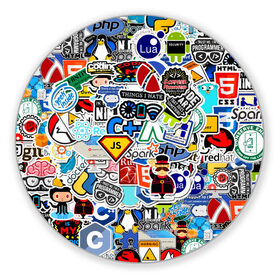 Коврик для мышки круглый с принтом Programming stickers в Курске, резина и полиэстер | круглая форма, изображение наносится на всю лицевую часть | css | it | linux | programming | wi fi | код | компьютер | линукс | программирование | профессия | стикер бомбинг