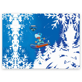 Поздравительная открытка с принтом Brawl Stars (Snowboarding) в Курске, 100% бумага | плотность бумаги 280 г/м2, матовая, на обратной стороне линовка и место для марки
 | brawl | break dance | leon | moba | skateboard | stars | supercell | surfing | игра | коллаборация | коллаж | колоборация | паттерн