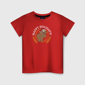 Детская футболка хлопок с принтом Happy holidays! в Курске, 100% хлопок | круглый вырез горловины, полуприлегающий силуэт, длина до линии бедер | cartoon network | grizz | vdkimel | we bare bears | вся правда о медведях | гризли