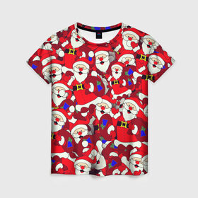 Женская футболка 3D с принтом Дед Санта в Курске, 100% полиэфир ( синтетическое хлопкоподобное полотно) | прямой крой, круглый вырез горловины, длина до линии бедер | 2021 | 2022 | new year | tiger | гирлянда | год тигра | дед мороз | елка | клаус | конфеты | нг | новый год | носок | подарок | рождество | с | санта | снег | снеговик | снежинка | шары