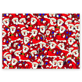 Поздравительная открытка с принтом Дед Санта в Курске, 100% бумага | плотность бумаги 280 г/м2, матовая, на обратной стороне линовка и место для марки
 | Тематика изображения на принте: 2021 | 2022 | new year | tiger | гирлянда | год тигра | дед мороз | елка | клаус | конфеты | нг | новый год | носок | подарок | рождество | с | санта | снег | снеговик | снежинка | шары
