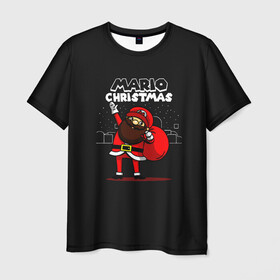 Мужская футболка 3D с принтом Mario Christmas в Курске, 100% полиэфир | прямой крой, круглый вырез горловины, длина до линии бедер | claus | happy new year | mario | merry christmas | santa | snowman | дед мороз | елка | клаус | марио | новый год | рождество | с новым годом | санта | снеговик