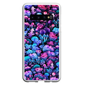 Чехол для Samsung Galaxy S10 с принтом Волшебные грибы в Курске, Силикон | Область печати: задняя сторона чехла, без боковых панелей | Тематика изображения на принте: neon | гриб | грибник | грибочки | магия | мистика | мухомор | паттерн | поганки | психоделика | психоделический | свет | сияние