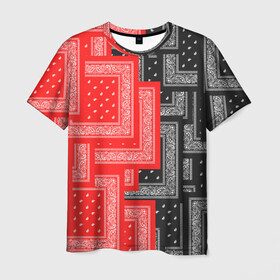 Мужская футболка 3D с принтом 3D Бандана v.red-black в Курске, 100% полиэфир | прямой крой, круглый вырез горловины, длина до линии бедер | fashiom | fire | game | hip hop | rap | street style | top | игра | мода | огонь | рэп | топ | уличный стиль | хип хоп