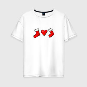 Женская футболка хлопок Oversize с принтом Новый год в Курске, 100% хлопок | свободный крой, круглый ворот, спущенный рукав, длина до линии бедер
 | 2020 | значки | картинки | новый год | носки | популярные | праздник | прикольные | рождество | санта | сердце