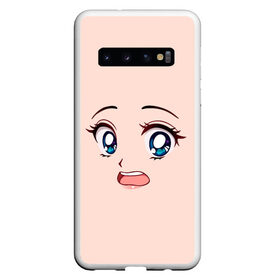 Чехол для Samsung Galaxy S10 с принтом Scared anime face в Курске, Силикон | Область печати: задняя сторона чехла, без боковых панелей | Тематика изображения на принте: angry | anime | art | big | eyes | face | girl | kawaii | manga | scared | style | аниме | арт | глаза | девушка | испуганная | кавай | лицо | манга