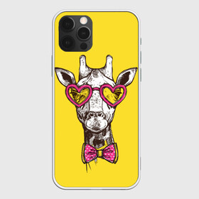 Чехол для iPhone 12 Pro с принтом Жираф в Курске, силикон | область печати: задняя сторона чехла, без боковых панелей | бабочка | винтаж | графика | жираф | очки | ретро | рисунок | сердечки | хипстер