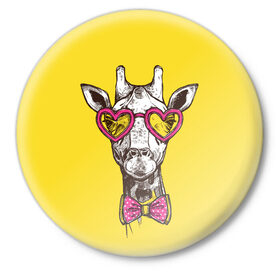 Значок с принтом Жираф в Курске,  металл | круглая форма, металлическая застежка в виде булавки | бабочка | винтаж | графика | жираф | очки | ретро | рисунок | сердечки | хипстер