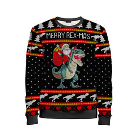 Детский свитшот 3D с принтом Merry Rex-mas в Курске, 100% полиэстер | свободная посадка, прямой крой, мягкая тканевая резинка на рукавах и понизу свитшота | 2020 | 2021 | christmas | dino | happy | merry | new year | rex | santa | sweater | t rex | ugly christmas | динозавр | зима | новогодний | новогодняя | новый год | рождественский | рождественский свитер | рождество | санта | свитер | снег
