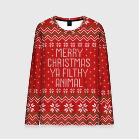 Мужской лонгслив 3D с принтом Ya filthy animal в Курске, 100% полиэстер | длинные рукава, круглый вырез горловины, полуприлегающий силуэт | 2020 | 2021 | christmas | happy | merry | new year | sweater | ugly christmas | зима | новогодний | новогодняя | новый год | рождественский | рождественский свитер | рождество | свитер | снег