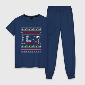 Женская пижама хлопок с принтом Am i drunk? в Курске, 100% хлопок | брюки и футболка прямого кроя, без карманов, на брюках мягкая резинка на поясе и по низу штанин | 2020 | 2021 | christmas | happy | merry | new year | sweater | ugly christmas | зима | новогодний | новогодняя | новый год | рождественский | рождественский свитер | рождество | свитер | снег