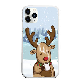 Чехол для iPhone 11 Pro Max матовый с принтом Олень с кружкой в Курске, Силикон |  | 2021 | new year | деда мороза | зима | к нам приходит | клауса | костюм | новогодний | новый год | праздник | пьёт | рождество | рудольф | санты | снег | снежинки | снежок | согреться | холодно | чай