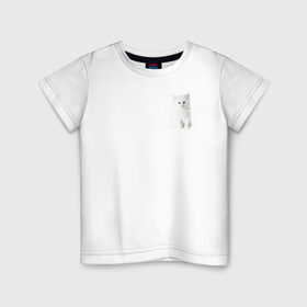 Детская футболка хлопок с принтом Белый котик в Курске, 100% хлопок | круглый вырез горловины, полуприлегающий силуэт, длина до линии бедер | белый | кот | котенок | котик | маленький | милый | пушистый