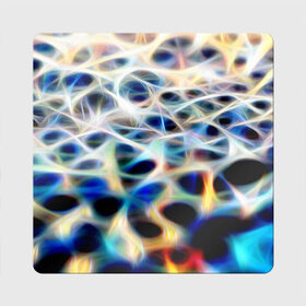 Магнит виниловый Квадрат с принтом Фрактальная паутина в Курске, полимерный материал с магнитным слоем | размер 9*9 см, закругленные углы | абстракция | космос | неон | фантастика | фрактал
