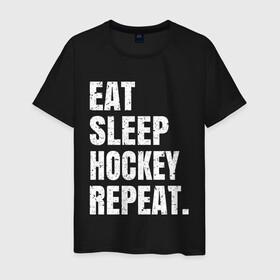 Мужская футболка хлопок с принтом EAT SLEEP HOCKEY REPEAT в Курске, 100% хлопок | прямой крой, круглый вырез горловины, длина до линии бедер, слегка спущенное плечо. | boston | bruins | capitals | detroit | eat | eat sleep hockey repeat | hockey | nhl | penguins | pittsburgh | red wings | repeat | sleep | washington | вашингтон кэпиталз | нхл | питтсбург пингвинз | хокей | хоккей