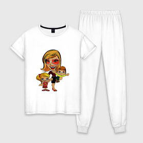 Женская пижама хлопок с принтом Emoji позитив в Курске, 100% хлопок | брюки и футболка прямого кроя, без карманов, на брюках мягкая резинка на поясе и по низу штанин | 