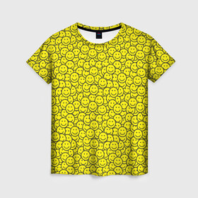 Женская футболка 3D с принтом Смайлики в Курске, 100% полиэфир ( синтетическое хлопкоподобное полотно) | прямой крой, круглый вырез горловины, длина до линии бедер | emoji | emoticons | smile | знак | колобок | позитив | рожица | символ | смайл | смайлики | улыбка | эмодзи