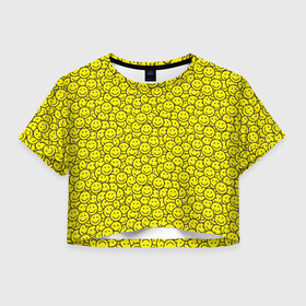 Женская футболка Crop-top 3D с принтом Смайлики в Курске, 100% полиэстер | круглая горловина, длина футболки до линии талии, рукава с отворотами | emoji | emoticons | smile | знак | колобок | позитив | рожица | символ | смайл | смайлики | улыбка | эмодзи