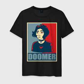 Мужская футболка хлопок с принтом Doomer girl в Курске, 100% хлопок | прямой крой, круглый вырез горловины, длина до линии бедер, слегка спущенное плечо. | 