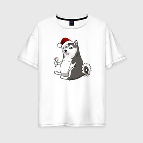 Женская футболка хлопок Oversize с принтом Хаски в Курске, 100% хлопок | свободный крой, круглый ворот, спущенный рукав, длина до линии бедер
 | 