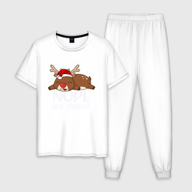 Мужская пижама хлопок с принтом Рождественский Олень в Курске, 100% хлопок | брюки и футболка прямого кроя, без карманов, на брюках мягкая резинка на поясе и по низу штанин
 | 2021 | 21 | 2k21 | 2к21 | chrystmas | deer | marry | new | nope | santa | snow | xmas | year | год | годом | дед | елка | елки | клаус | лес | мороз | настроение | новогоднее | новогоднему | новый | новым | олень | по | рождество | с | санта | снег