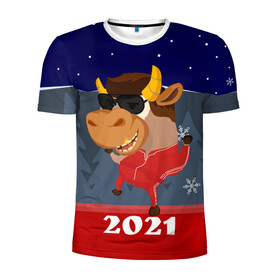 Мужская футболка 3D спортивная с принтом Бычара 2021 в Курске, 100% полиэстер с улучшенными характеристиками | приталенный силуэт, круглая горловина, широкие плечи, сужается к линии бедра | 2021 | 7 января | bull | newyear | santa | бык | быки | бычок | год быка | дед мороз | корова | новогодние каникулы | новогодние праздники | новый 2021 | новый год | новый год 2021 | рождество | сани | санта | санта клаус