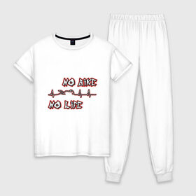 Женская пижама хлопок с принтом Bike - Life в Курске, 100% хлопок | брюки и футболка прямого кроя, без карманов, на брюках мягкая резинка на поясе и по низу штанин | 