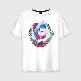 Женская футболка хлопок Oversize с принтом Юни в Курске, 100% хлопок | свободный крой, круглый ворот, спущенный рукав, длина до линии бедер
 | арт | графика | единорог | животные | звери | пони