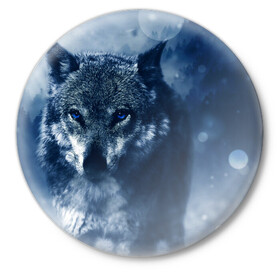 Значок с принтом Красивый волк в Курске,  металл | круглая форма, металлическая застежка в виде булавки | wolf | ауф | волк | волчонок | зима | синеглазый волк