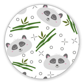 Коврик для мышки круглый с принтом Панда с бамбуком в Курске, резина и полиэстер | круглая форма, изображение наносится на всю лицевую часть | бамбук | белый | детский | милый | мультяшный | панда | паттерн | узор