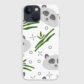 Чехол для iPhone 13 mini с принтом Панда с бамбуком в Курске,  |  | бамбук | белый | детский | милый | мультяшный | панда | паттерн | узор