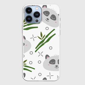 Чехол для iPhone 13 Pro Max с принтом Панда с бамбуком в Курске,  |  | бамбук | белый | детский | милый | мультяшный | панда | паттерн | узор