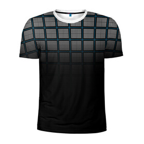 Мужская футболка 3D спортивная с принтом клетка в Курске, 100% полиэстер с улучшенными характеристиками | приталенный силуэт, круглая горловина, широкие плечи, сужается к линии бедра | геометрия | клетка | линии | полоски | полосы | ровно | серый | сетка | синий | темный | точки | черный