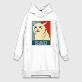 Платье-худи хлопок с принтом Sad Cat в Курске,  |  | cat | chad | fresco | i know | irony | jacques | laugh | post | sad | stonks | thundercock | бумер | грустный | да | девушка | думер | жак | зумер | ирония | кот | мем | мемы | парень | пост | постирония | смеющийся | стонкс | тандеркок 