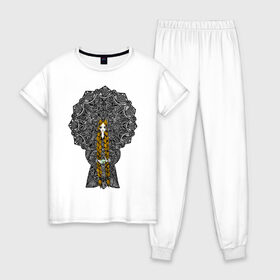 Женская пижама хлопок с принтом Царевна в Курске, 100% хлопок | брюки и футболка прямого кроя, без карманов, на брюках мягкая резинка на поясе и по низу штанин | 