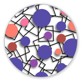 Коврик для мышки круглый с принтом Геометрический узор в Курске, резина и полиэстер | круглая форма, изображение наносится на всю лицевую часть | Тематика изображения на принте: 3д эффект | графика | квадраты | объемные фигуры | разноцветные круги