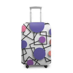 Чехол для чемодана 3D с принтом Геометрический узор в Курске, 86% полиэфир, 14% спандекс | двустороннее нанесение принта, прорези для ручек и колес | 3д эффект | графика | квадраты | объемные фигуры | разноцветные круги