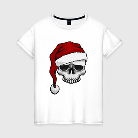 Женская футболка хлопок с принтом Рождественский Череп в Курске, 100% хлопок | прямой крой, круглый вырез горловины, длина до линии бедер, слегка спущенное плечо | 2021 | 21 | 2k21 | 2к21 | chrystmas | marry | new | santa | skull | snow | xmas | year | год | годом | дед | елка | елки | клаус | лес | мороз | настроение | новогоднее | новогоднему | новый | новым | по | рождество | с | санта | снег | череп