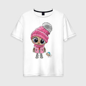 Женская футболка хлопок Oversize с принтом Милая совушка в Курске, 100% хлопок | свободный крой, круглый ворот, спущенный рукав, длина до линии бедер
 | 