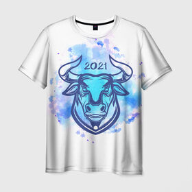 Мужская футболка 3D с принтом Год быка в Курске, 100% полиэфир | прямой крой, круглый вырез горловины, длина до линии бедер | 2021 | год быка | новый год | с новым годом
