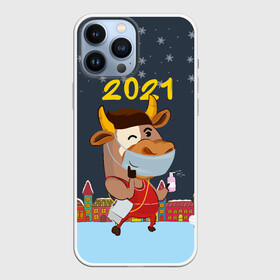 Чехол для iPhone 13 Pro Max с принтом Коронавирусный Новый Год в Курске,  |  | Тематика изображения на принте: 2021 | 7 января | bull | newyear | santa | бык | быки | бычок | год быка | дед мороз | корова | новогодние каникулы | новогодние праздники | новый 2021 | новый год | новый год 2021 | рождество | сани | санта | санта клаус