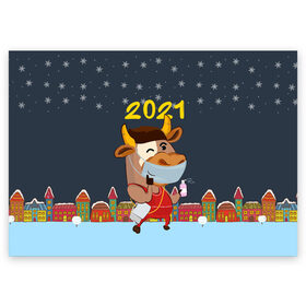 Поздравительная открытка с принтом Коронавирусный Новый Год в Курске, 100% бумага | плотность бумаги 280 г/м2, матовая, на обратной стороне линовка и место для марки
 | Тематика изображения на принте: 2021 | 7 января | bull | newyear | santa | бык | быки | бычок | год быка | дед мороз | корова | новогодние каникулы | новогодние праздники | новый 2021 | новый год | новый год 2021 | рождество | сани | санта | санта клаус